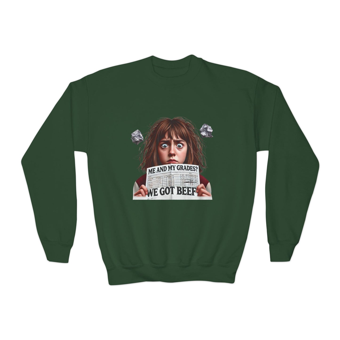 Funny Youth Crewneck Sweatshirt-Me and My Grades We Got Beef! (Design B)