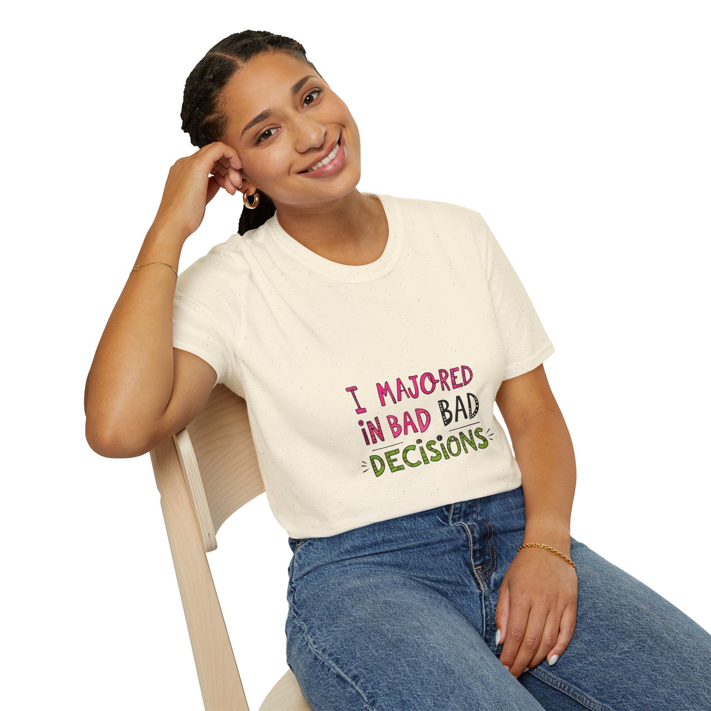 Funny Unisex Softstyle T-Shirt - "I Majored in Bad Decisions"